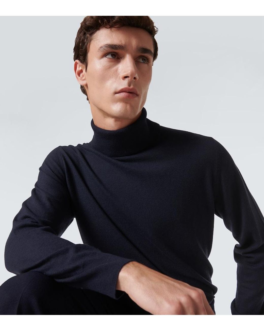 Loro Piana Blue Cashmere Turtleneck Sweater for men