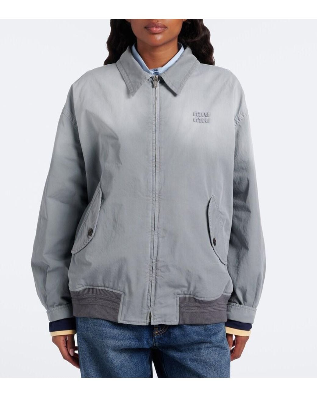 Miu Miu Gray Cotton Twill Blouson Jacket
