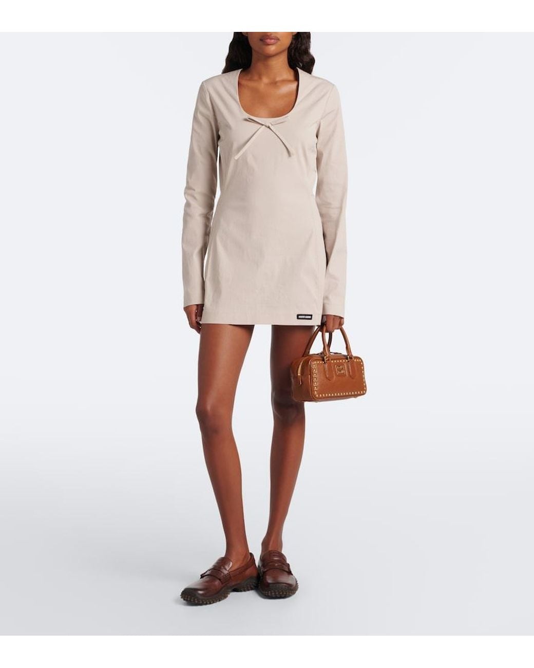 Miu Miu Brown Arcadie Studded Leather Top-Handle Bag