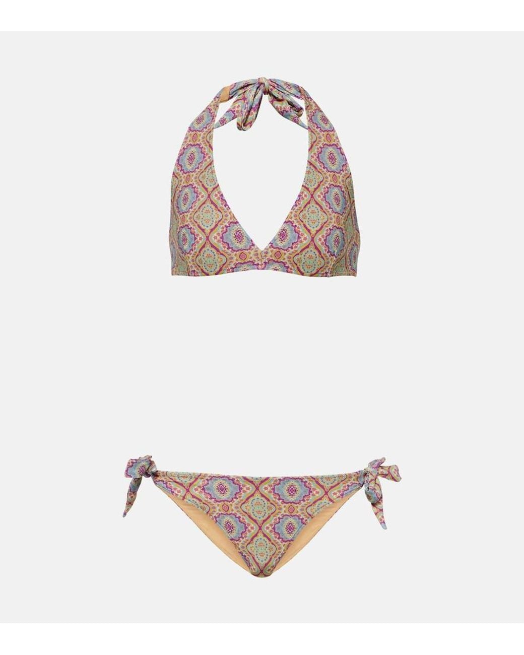 Etro Pink Monogram-Print Halterneck Bikini