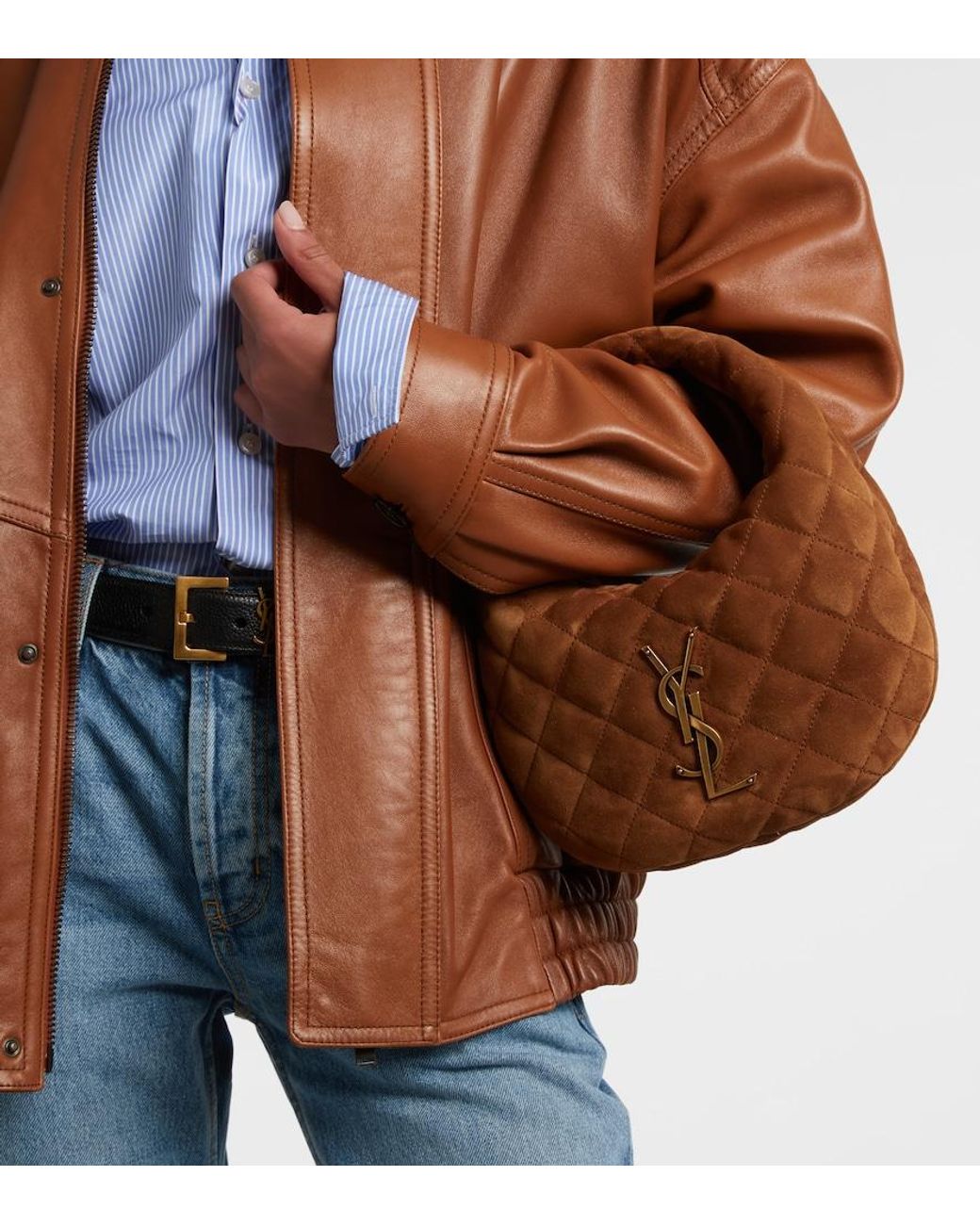 Saint Laurent Brown Icarino Baby Quilted Suede Top-Handle Bag