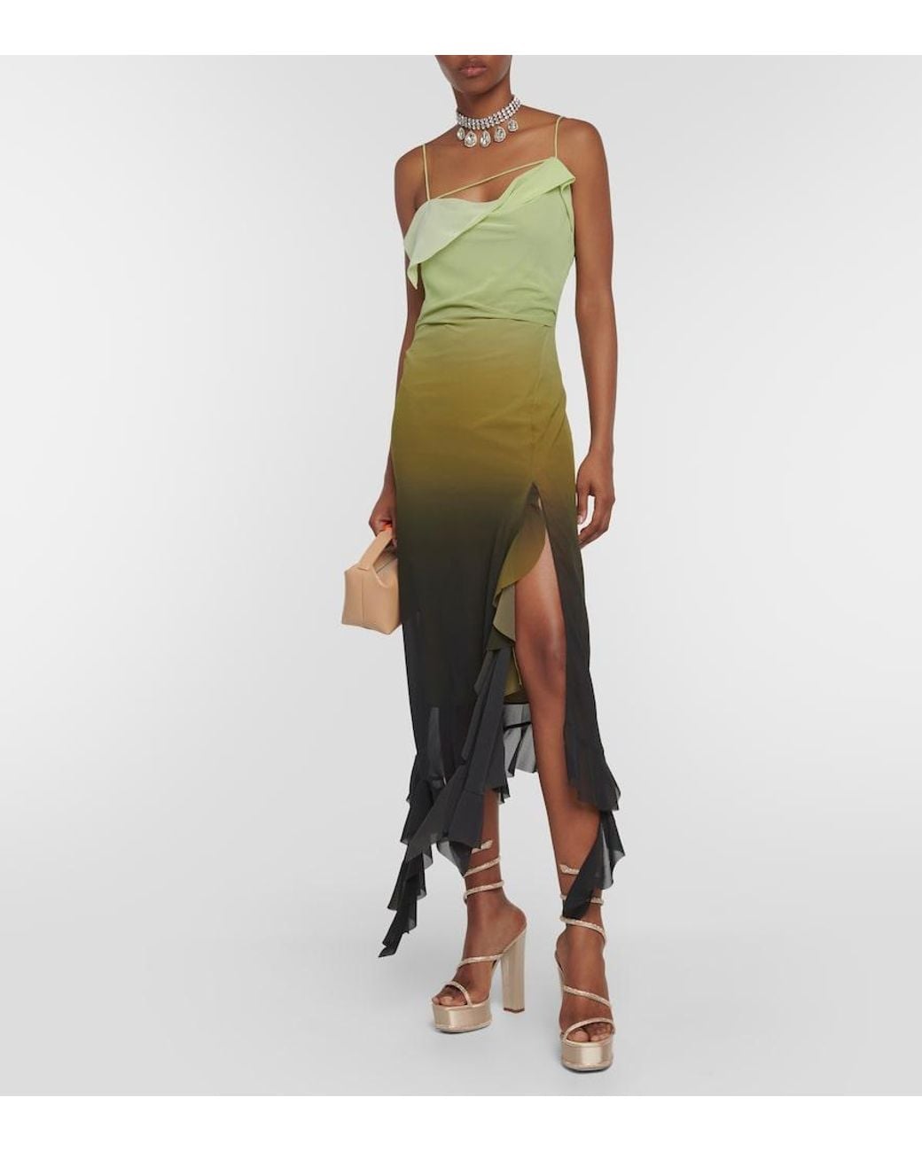 Rene Caovilla Natural Embellished Satin Platform Sandals