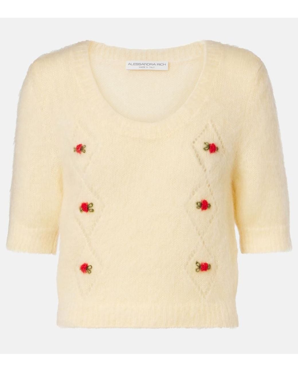 Alessandra Rich Natural Embroidered Mohair-Blend Sweater