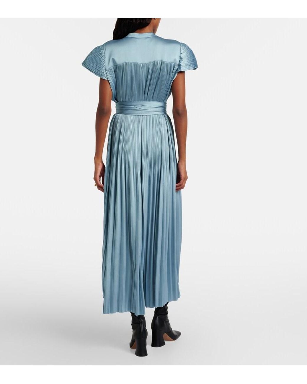Joseph Blue Phare Plisse Satin Midi Dress