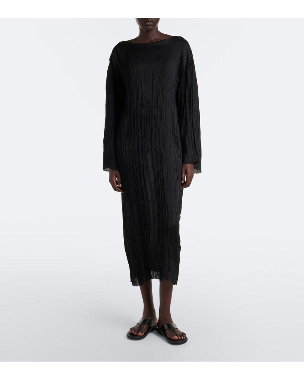 The Row Black Joma Pleated Silk Midi Dress