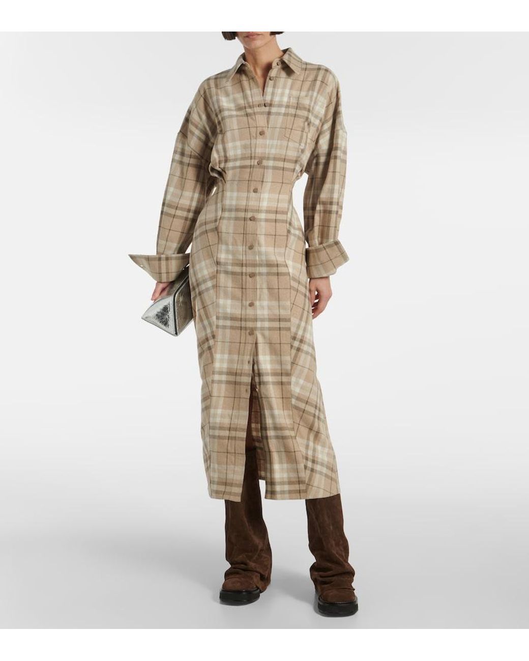 The Attico Natural Checked Cotton-Blend Shirt Dress