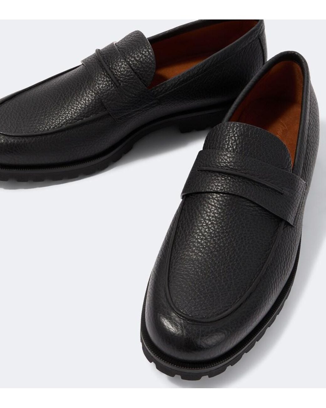 Zegna Black Pioggia Leather Loafers for men