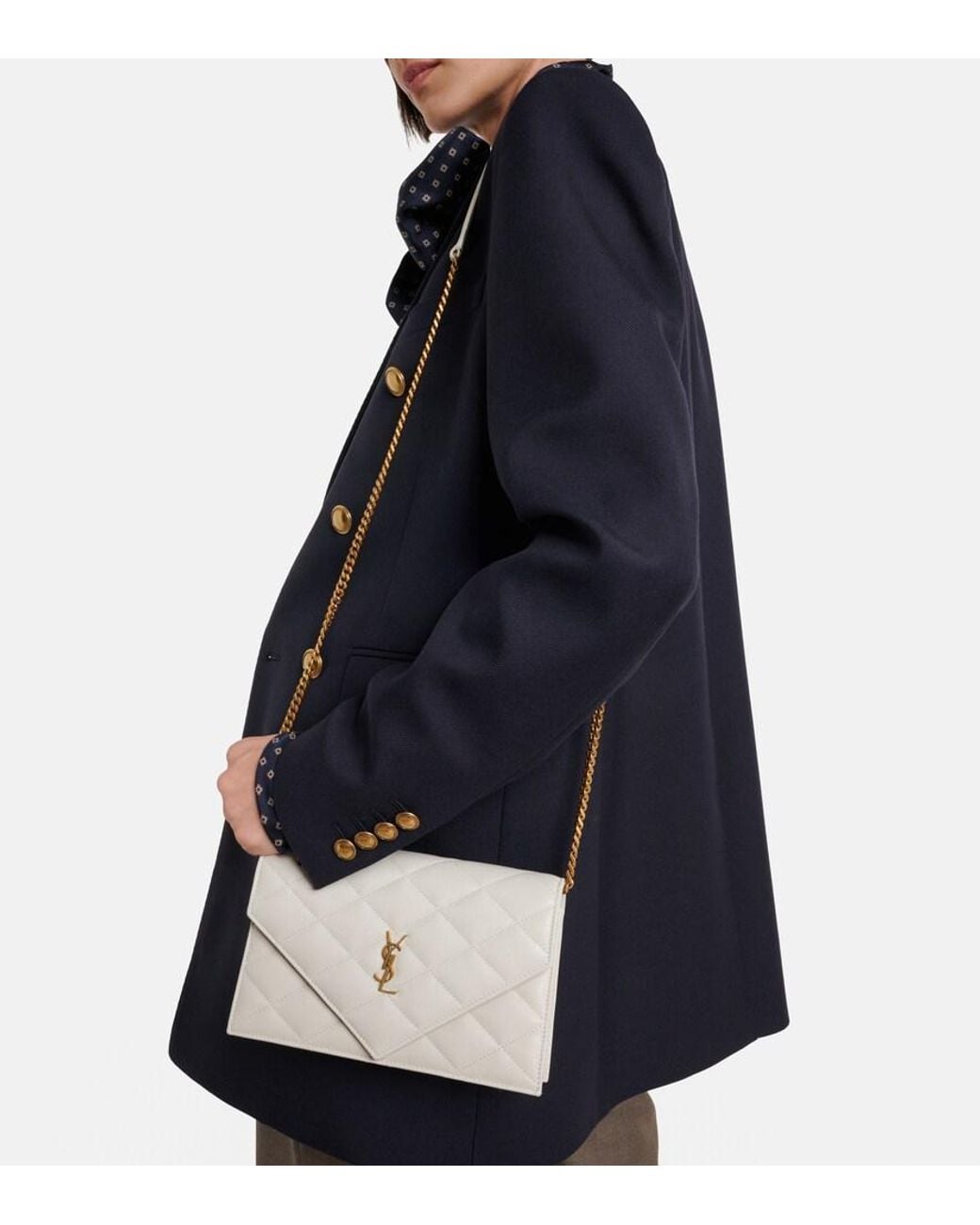 Saint Laurent White Paris Leather Wallet On Chain
