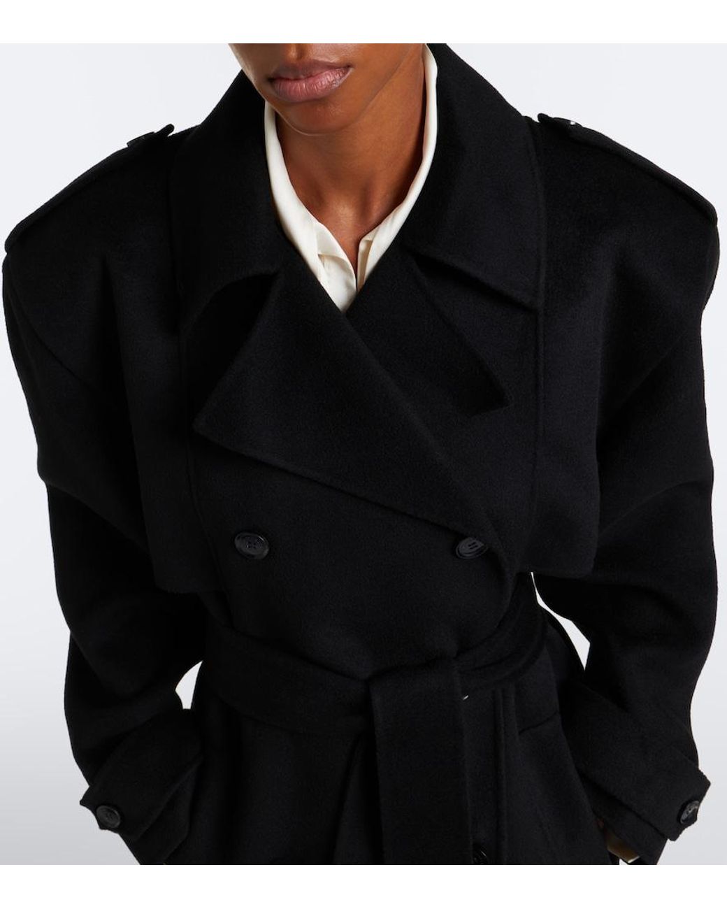 Frankie Shop Black Nikola Padded Wool And Cashmere Trench Coat