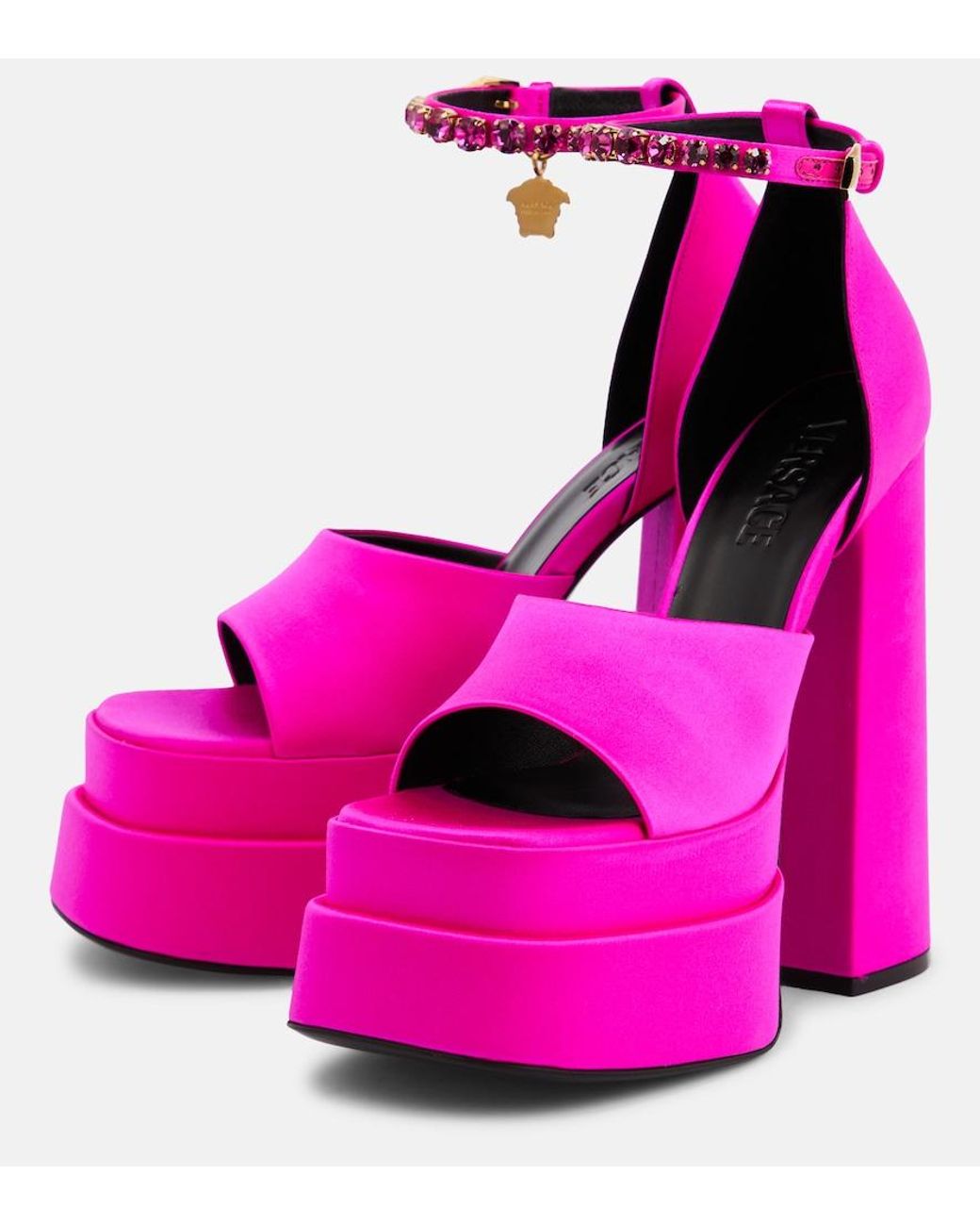 Versace Pink Medusa Aevitas Satin Platform Sandals