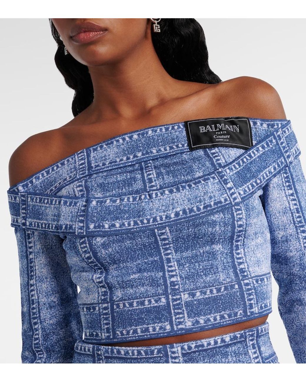 Balmain Blue Trompe 'Oeil Crop Top