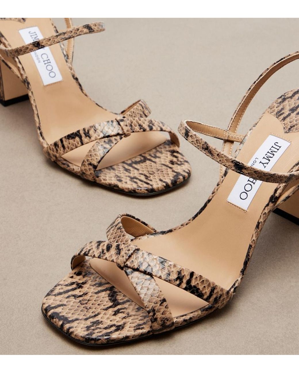 Jimmy Choo Metallic Elsy Snake-Effect Leather Slingback Sandals