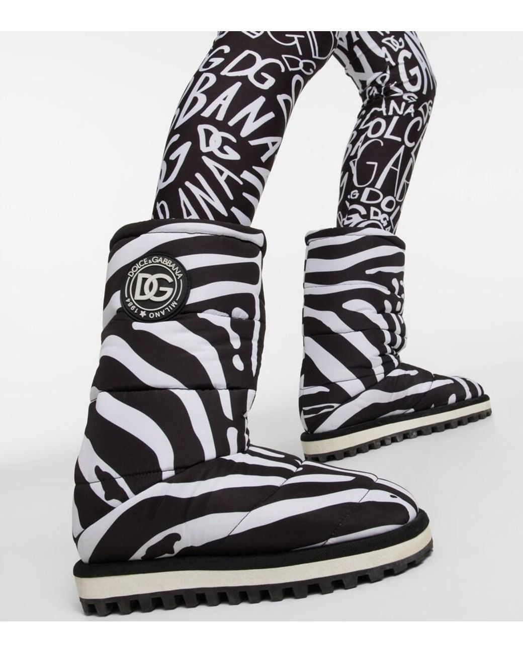 Dolce & Gabbana Black Zebra-print Padded Nylon Snow Boots