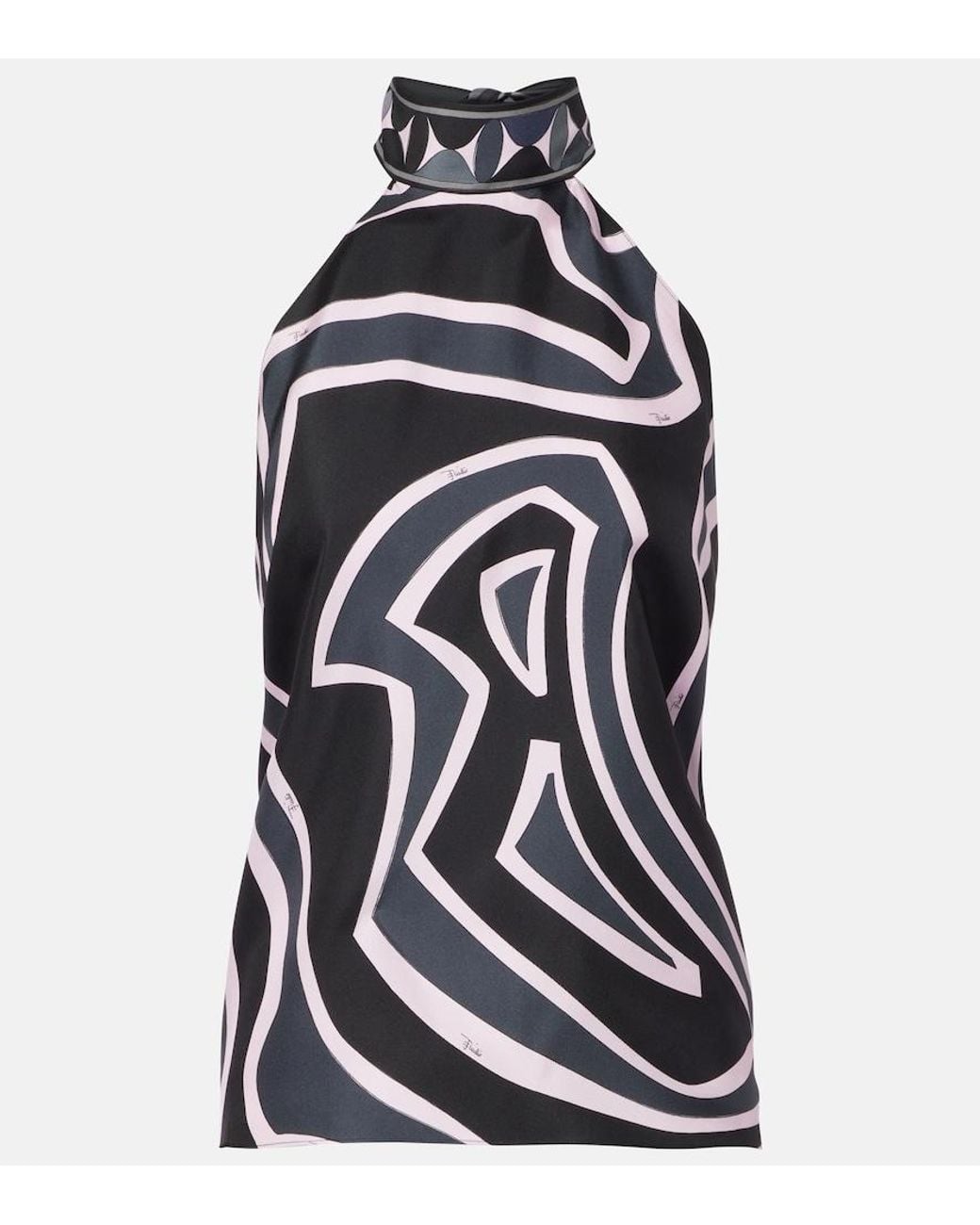 Emilio Pucci Black Iride Halterneck Silk Twill Top