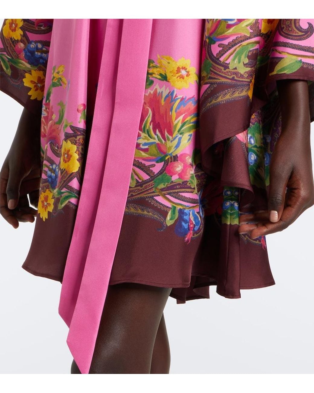 Etro Pink Belted Floral Silk Satin Minidress