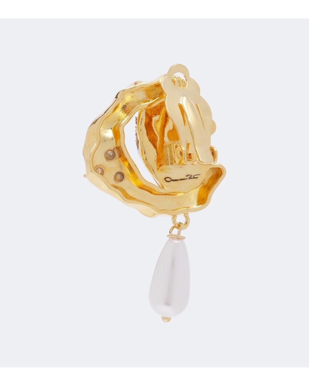 Oscar de la Renta Metallic Embellished Pearl Drop Earrings