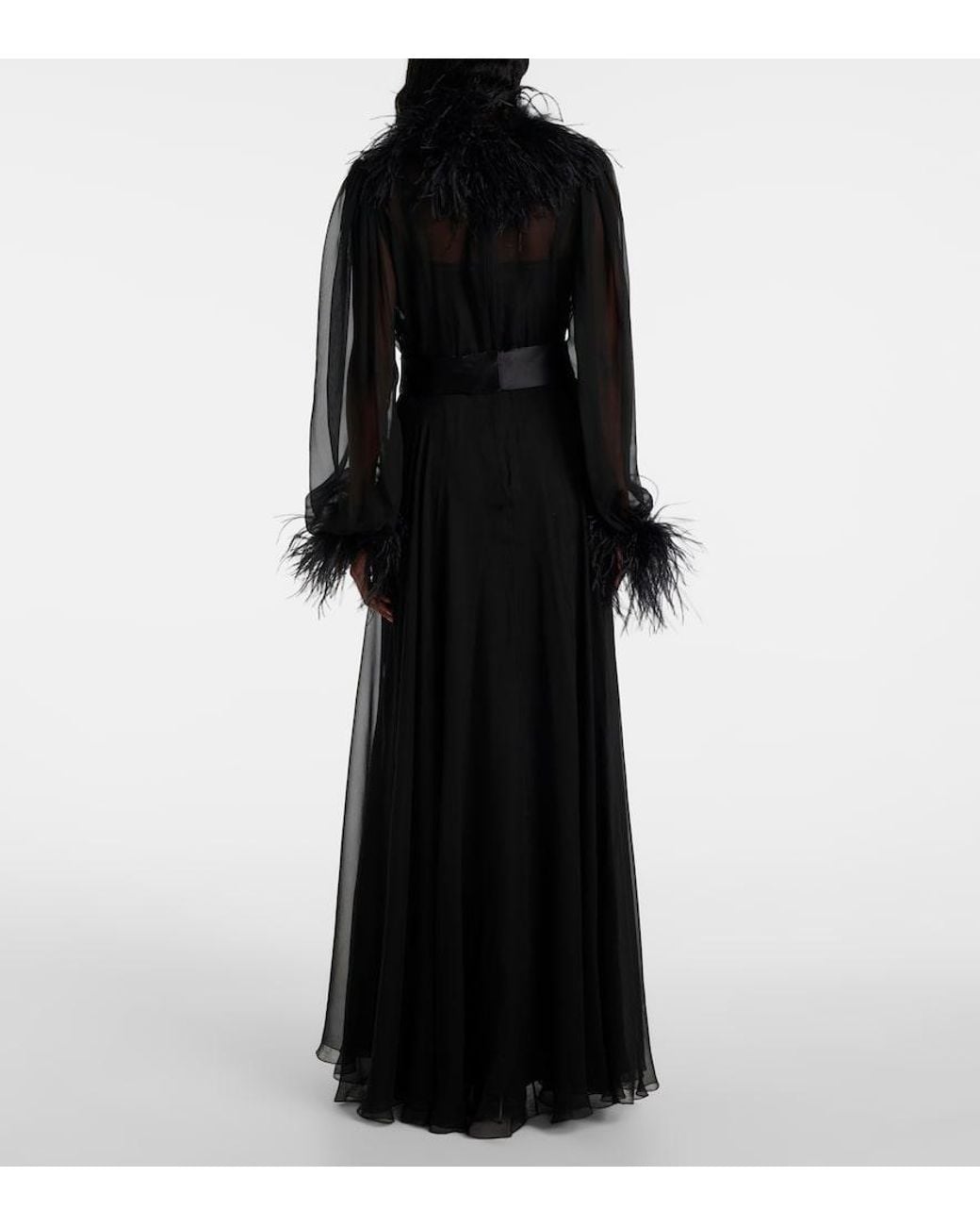 Dolce & Gabbana Black Feather-Trimmed Silk Chiffon Gown
