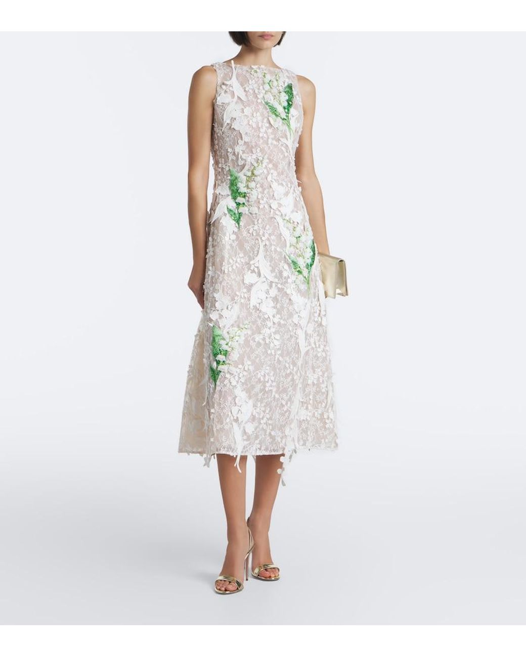 LEO LIN Natural Cleo Beaded Floral-Applique Lace Dress