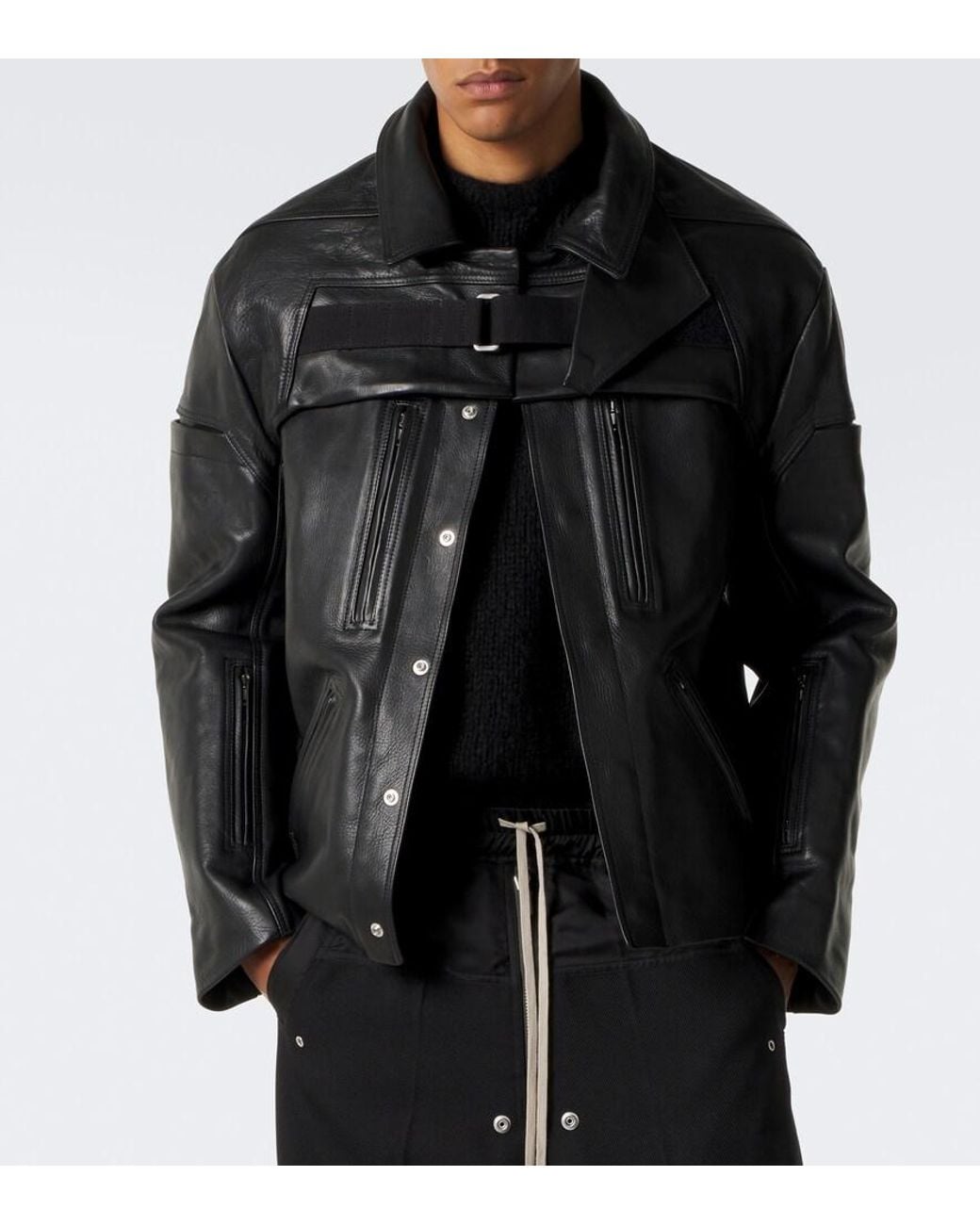 Rick Owens Black Mac Convertible Leather Jacket for men