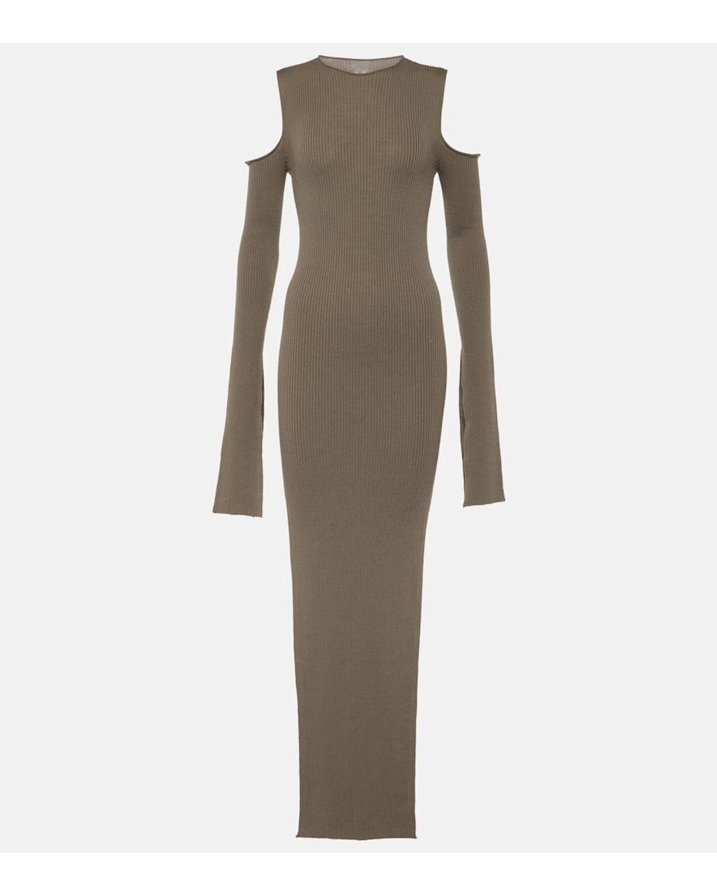 Rick Owens Gray Cutout Wool Maxi Dress