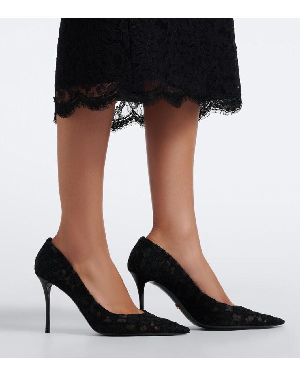 Dolce & Gabbana Black Leather-Trimmed Lace Pumps