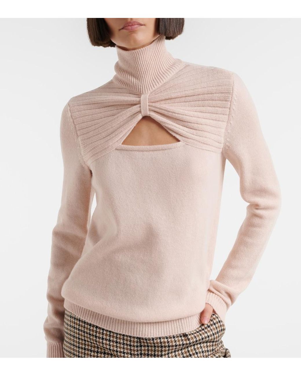 Valentino Garavani Pink Cutout Gathered Virgin Wool Turtleneck Sweater