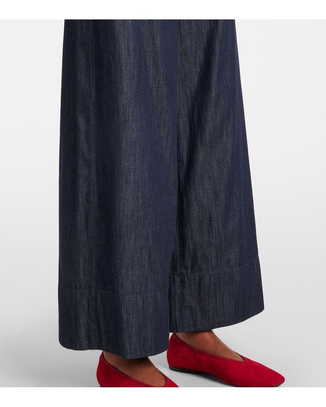 Max Mara Blue Jour Cotton Chambray Wide-Leg Pants
