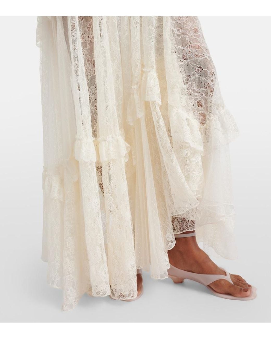 Chloé White Ruffled Sheer Lace Maxi Dress