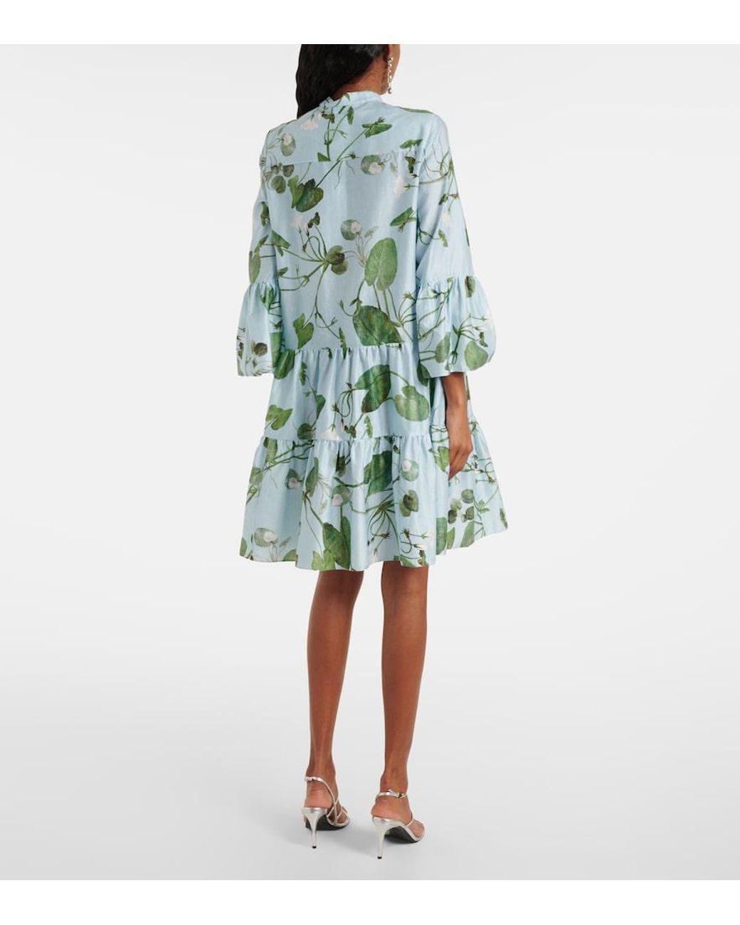 Erdem Blue Tiered Floral Cotton Minidress