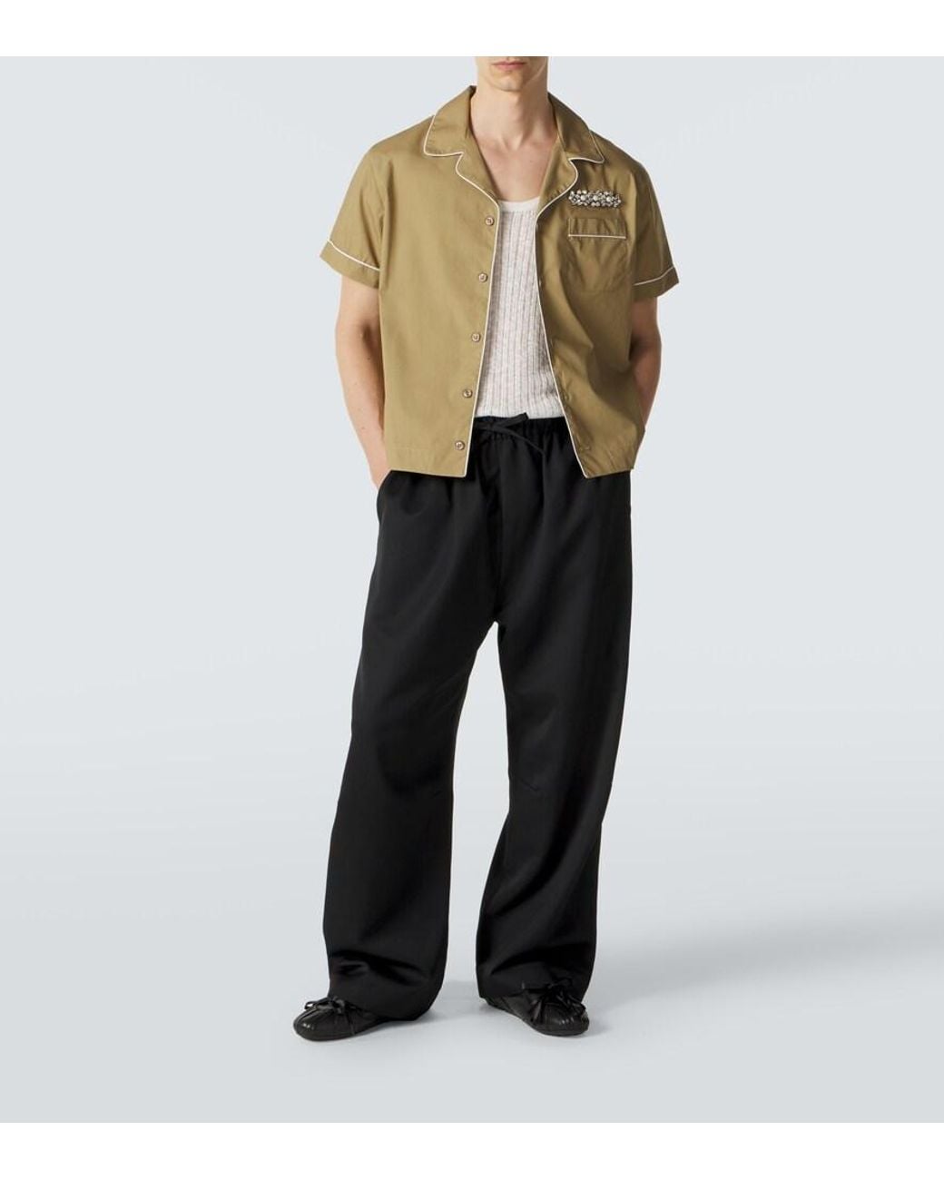 Simone Rocha Natural Embellished Cotton Bowling Shirt for men