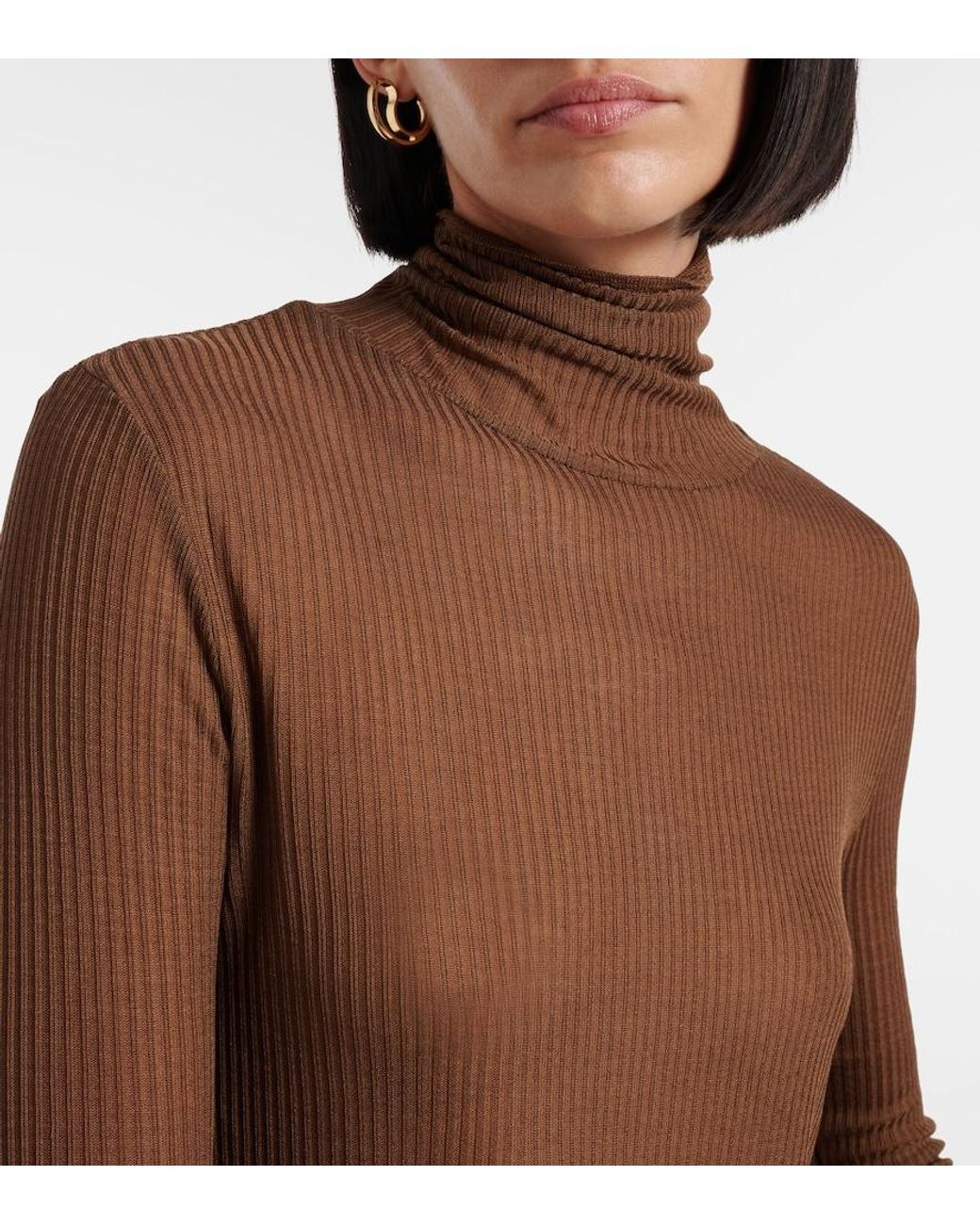 Lemaire Brown Ribbed-Knit Turtleneck Top