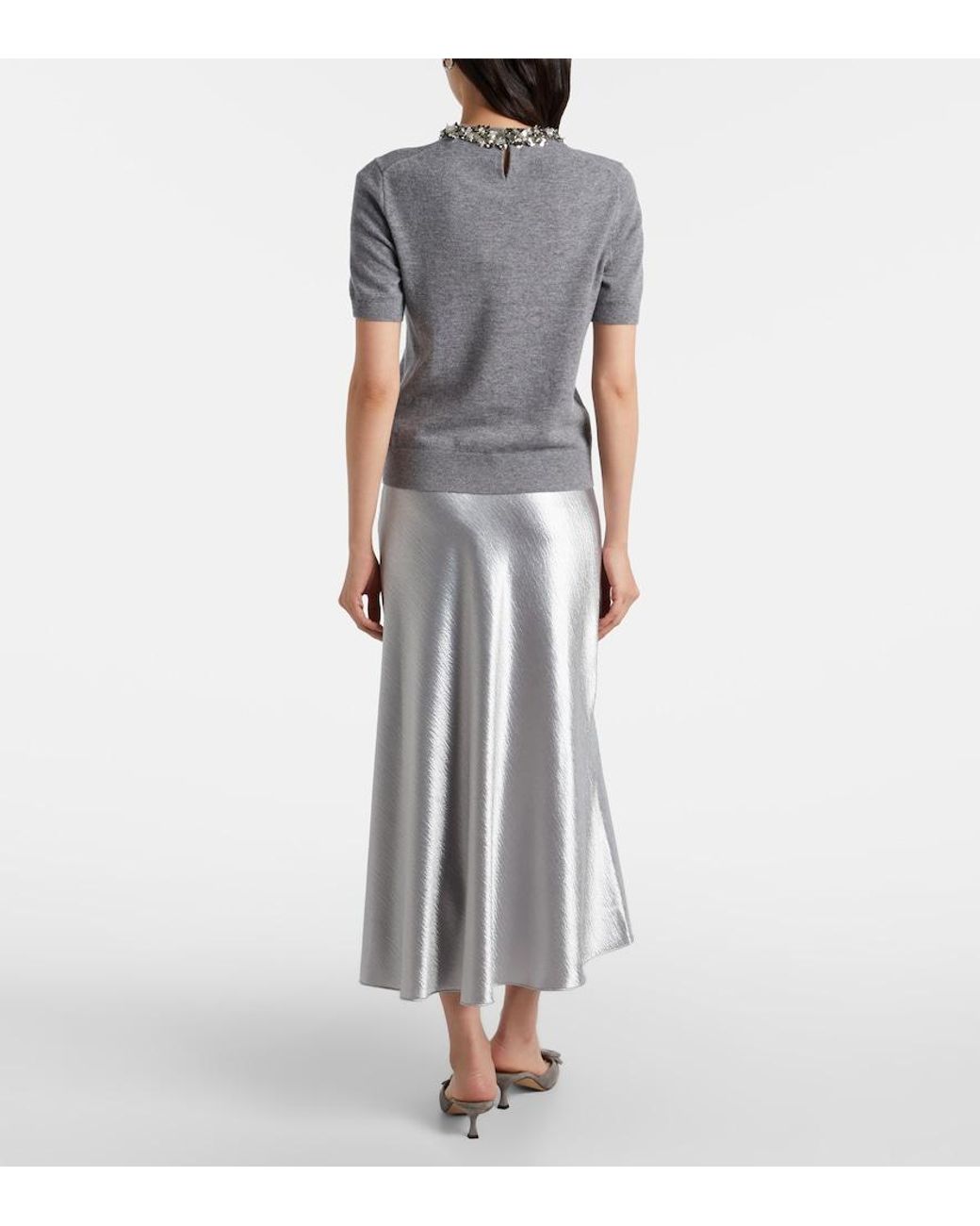 Tory Burch White Satin Midi Skirt