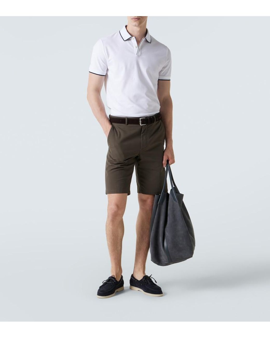 Loro Piana White Cotton-Blend Pique Polo Shirt for men
