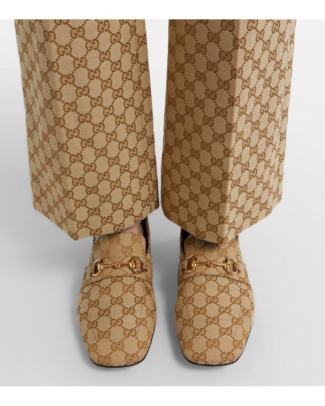 Gucci Natural Horsebit Gg Canvas Loafers