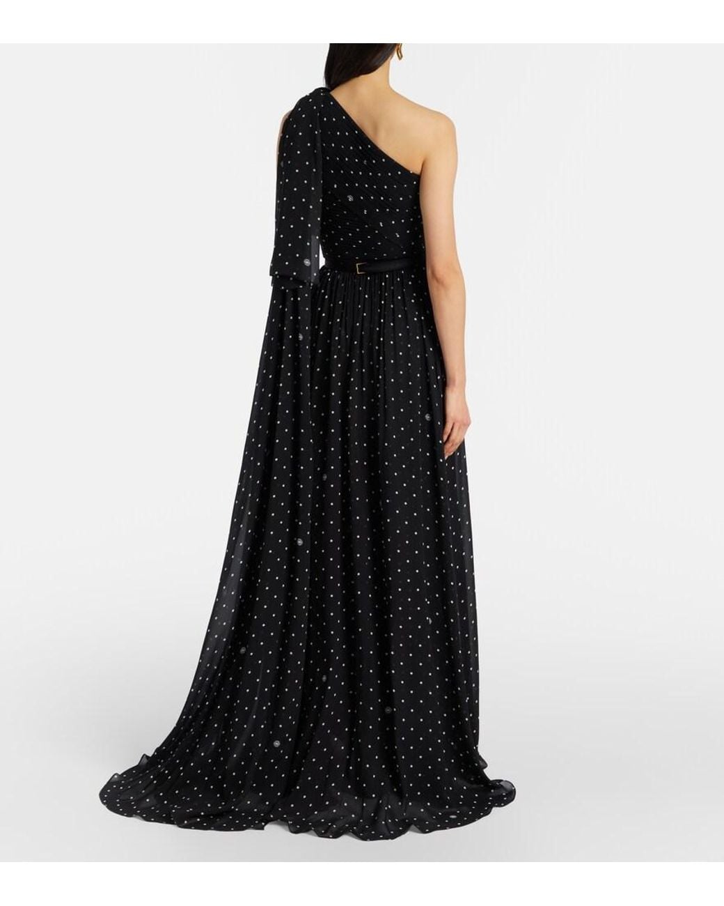 Elie Saab Black Polka-Dot One-Shoulder Gown