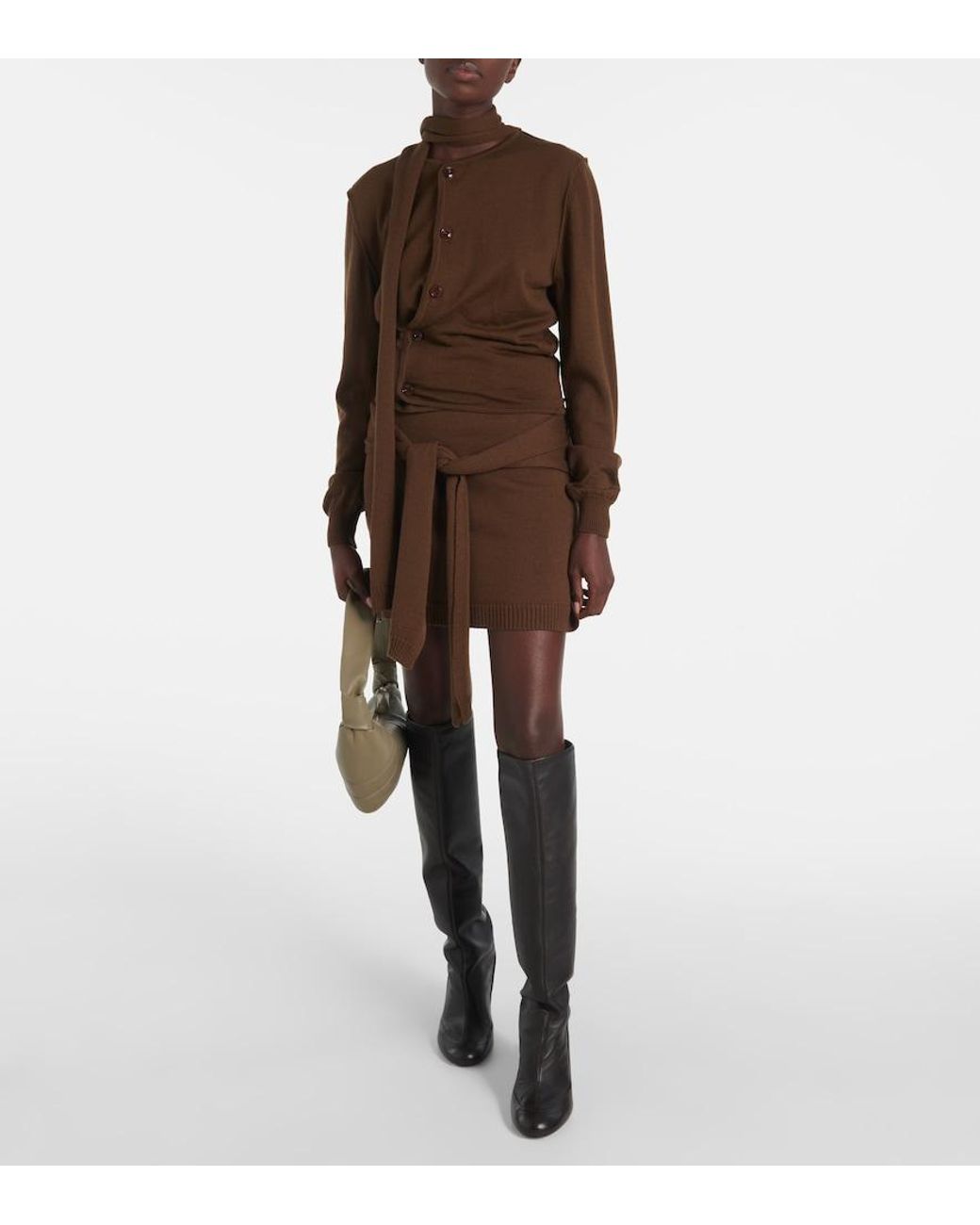 Lemaire Brown Trompe L'Oil Wool-Blend Miniskirt