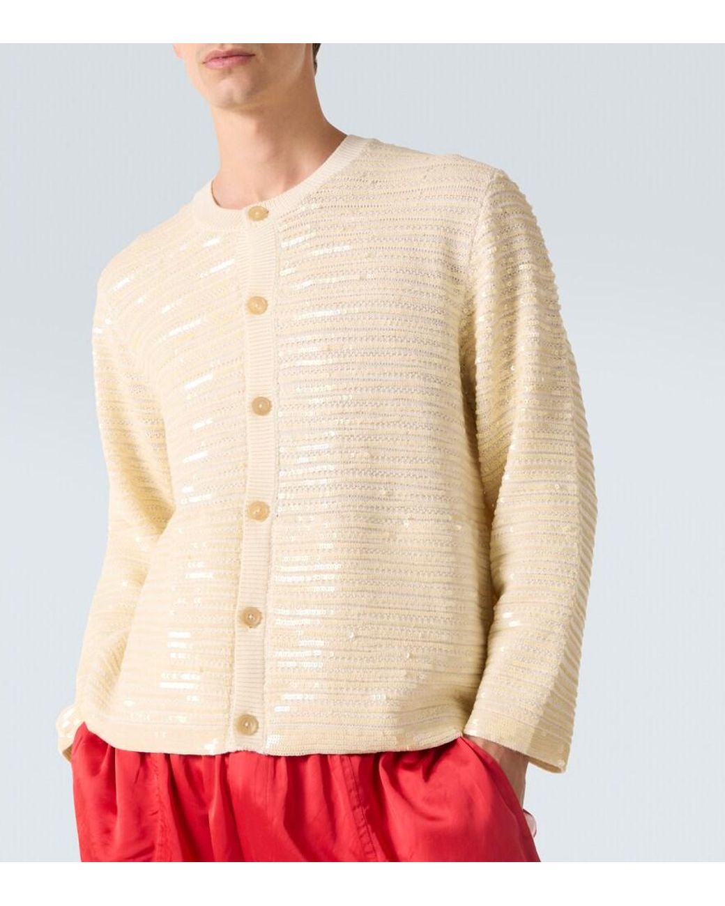 Bode Natural Sequin Spotlight Embellished Wool Cardigan for men