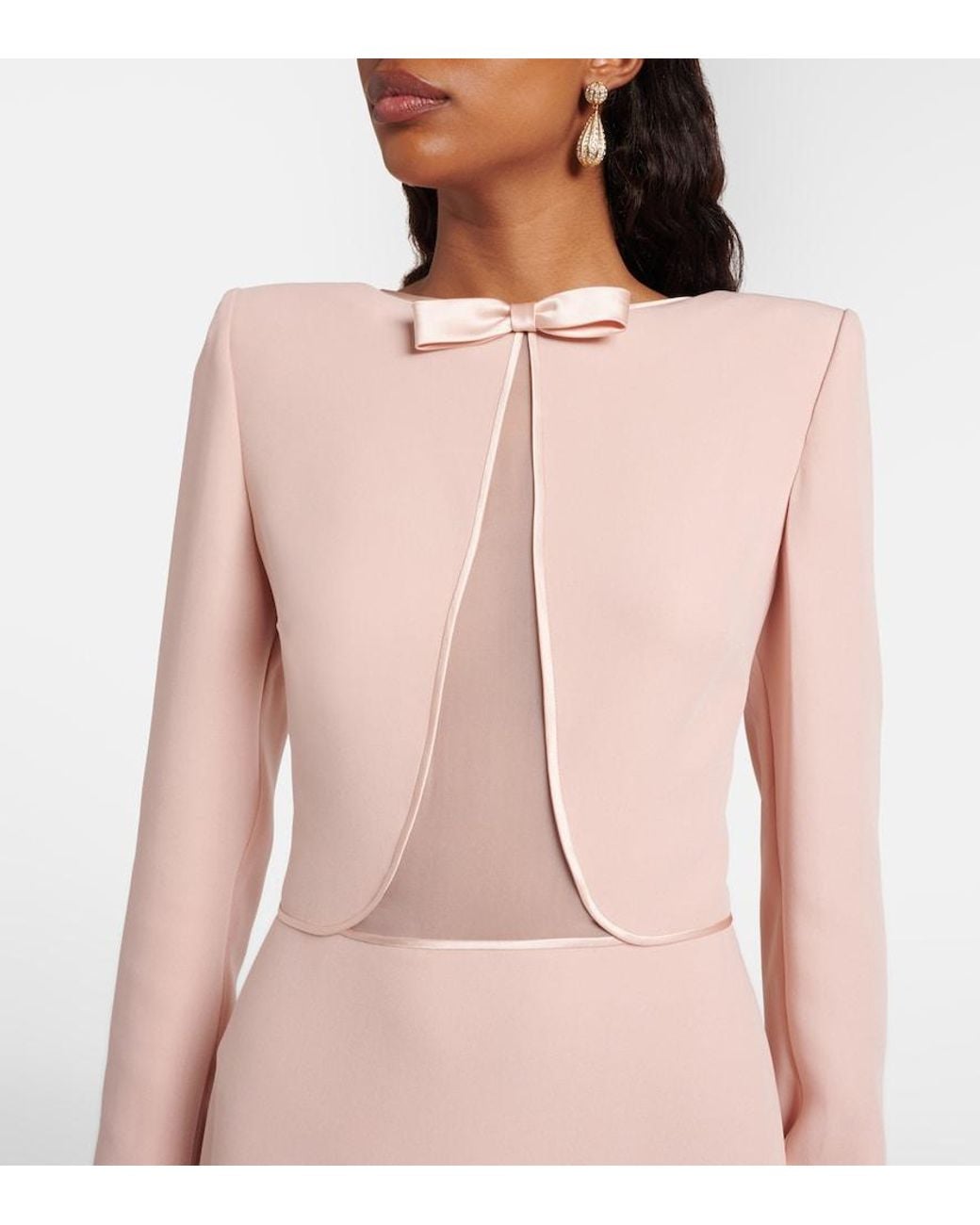 Valentino Garavani Pink Cady Couture Feather-Trimmed Midi Dress