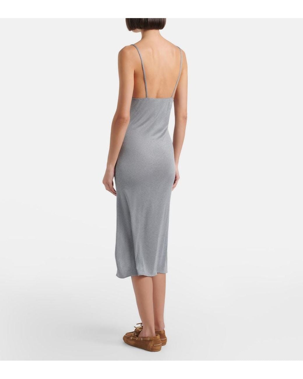Miu Miu Gray Lace-Trimmed Silk Jersey Midi Dress