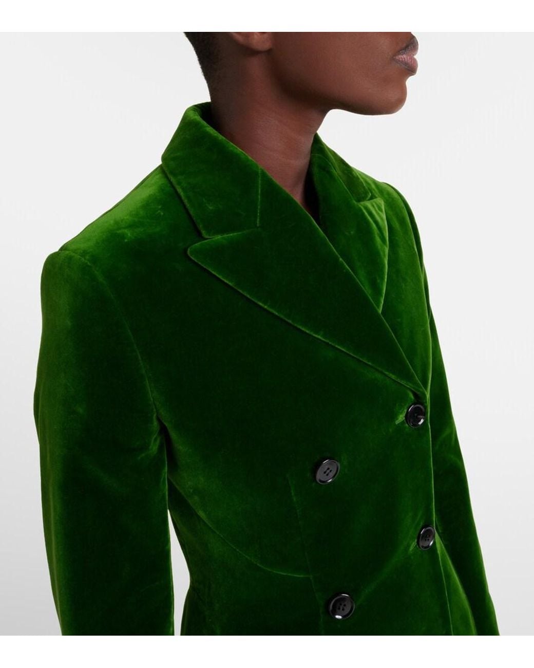 Alaïa Green Double-Breasted Cotton Velvet Coat