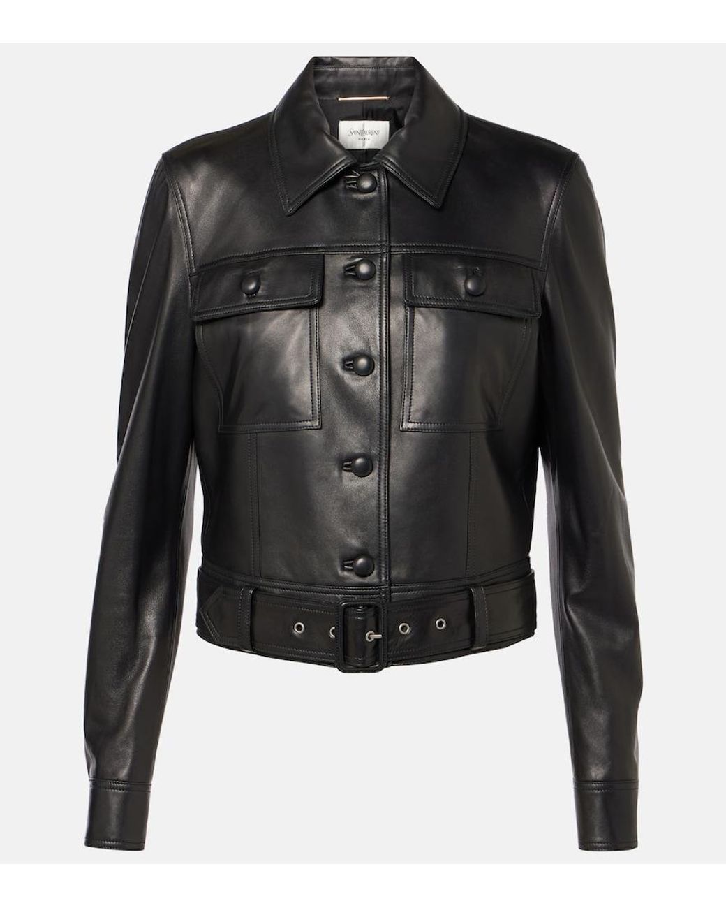 Chaqueta Cropped De Piel Saint Laurent de color Black