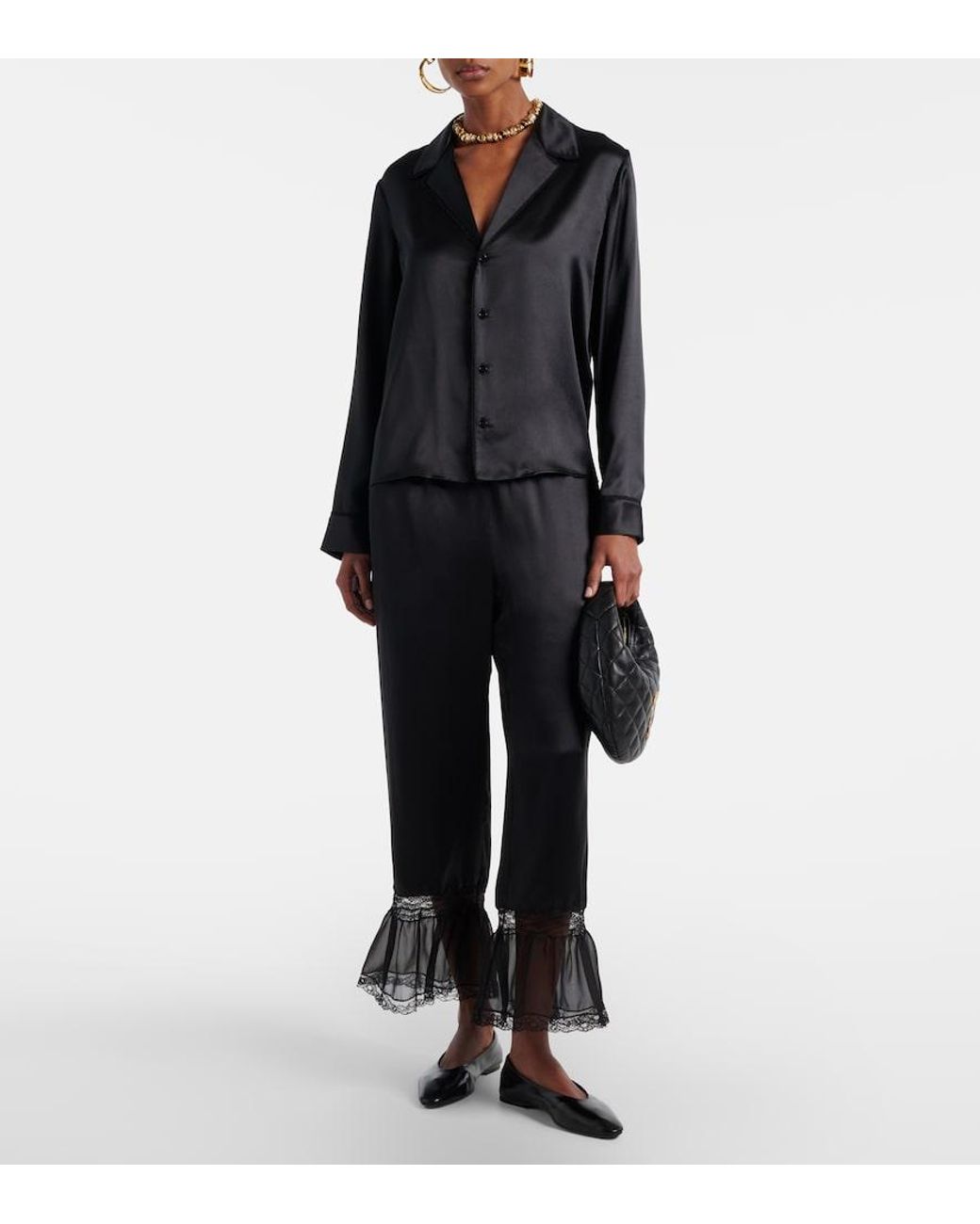 Saint Laurent Black Sao Leather Ballet Flats