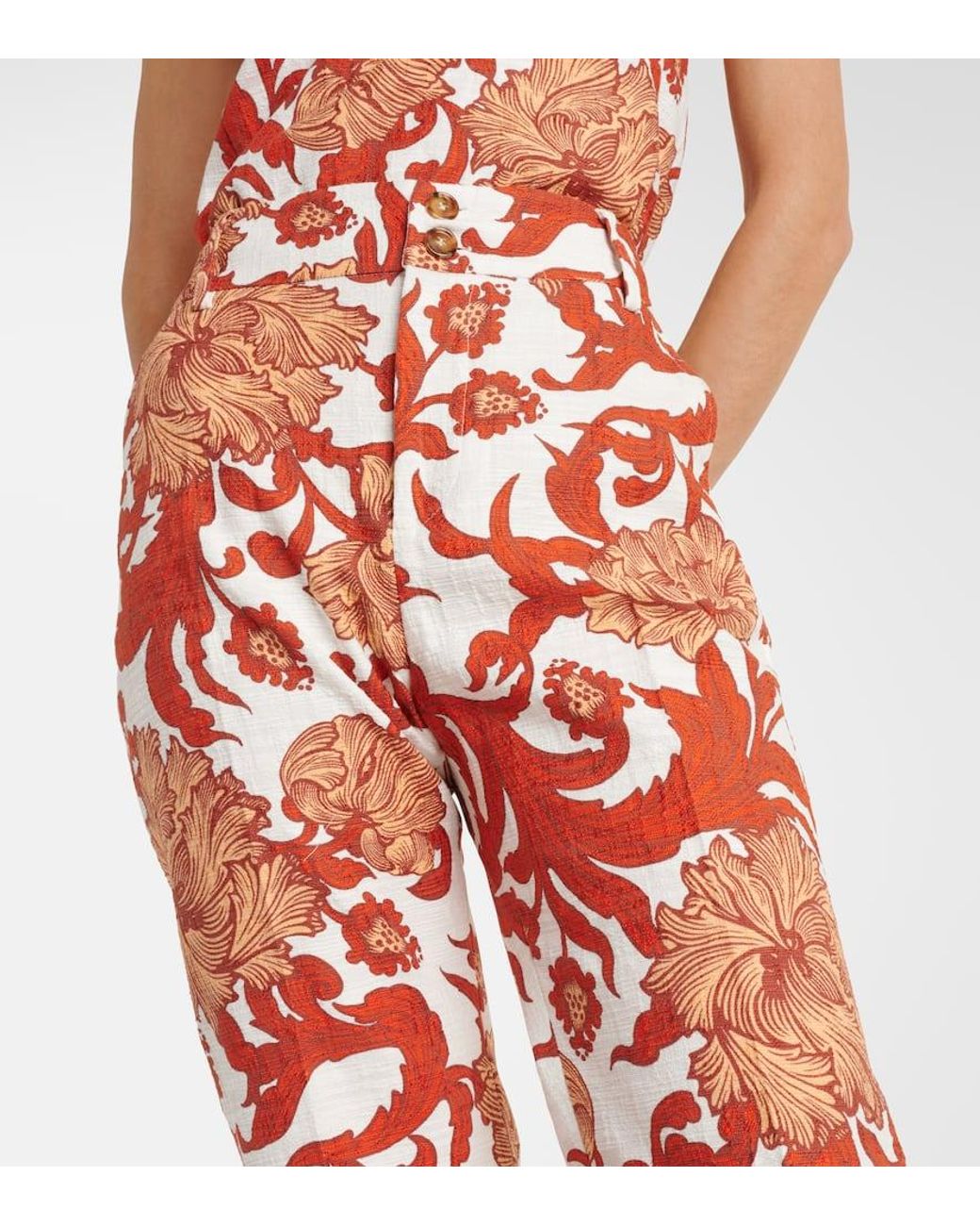 LaDoubleJ Red Hendrix Jacquard High-Rise Cotton Straight Pants