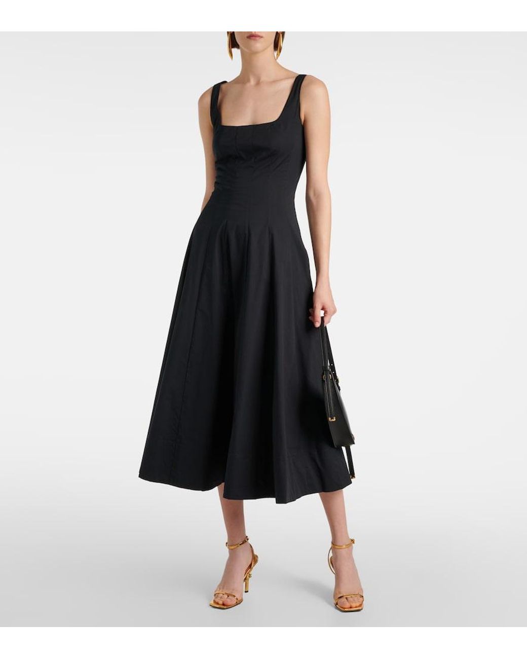 Staud Blue Wells Cotton Poplin Midi Dress