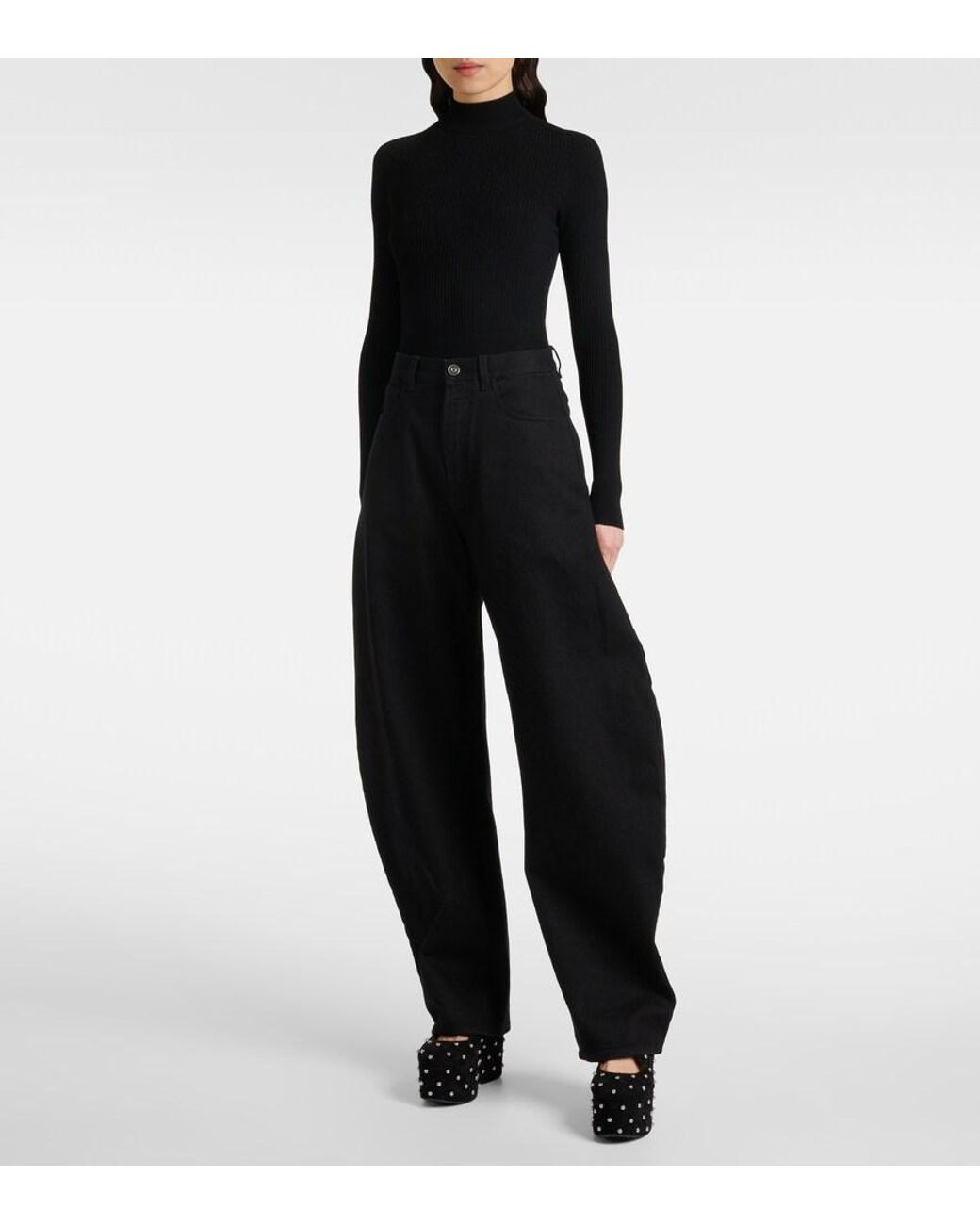 Alaïa Black Crisscrossed Studded Suede Ballet Flats