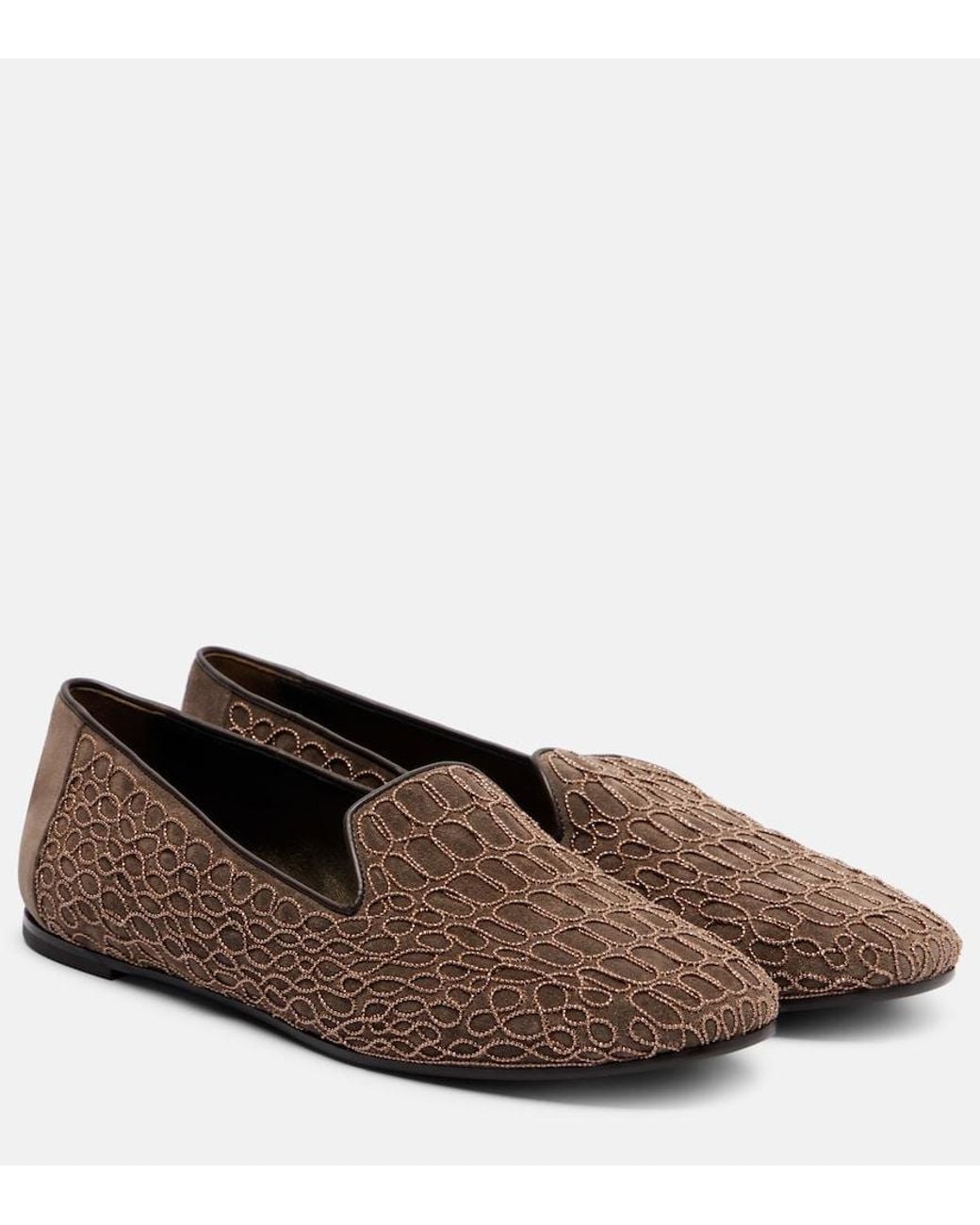 Brunello Cucinelli Brown Embellished Suede Loafers