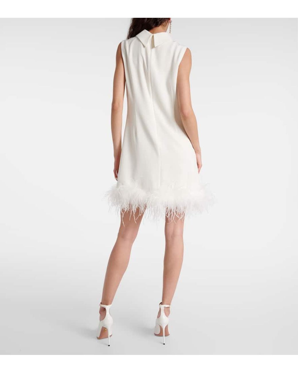 Rixo White Bridal Candice Feather-Trimmed Silk Minidress