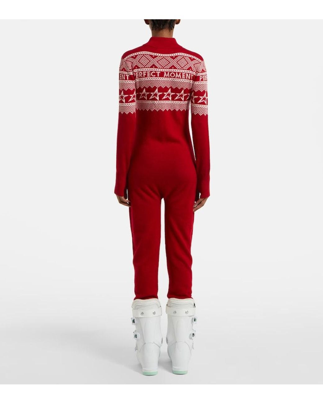 Perfect Moment Red Wool Intarsia Jumpsuit