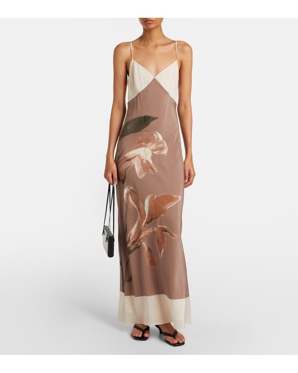 Sir Brown Azaliea Floral Silk Max Dress
