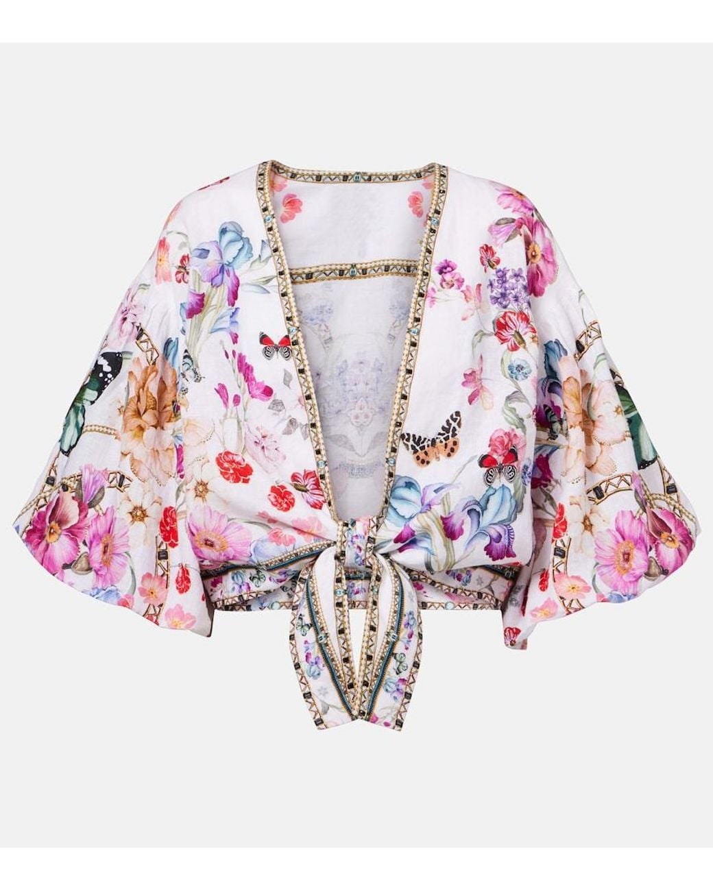 Camilla Red Floral Linen Crop Top